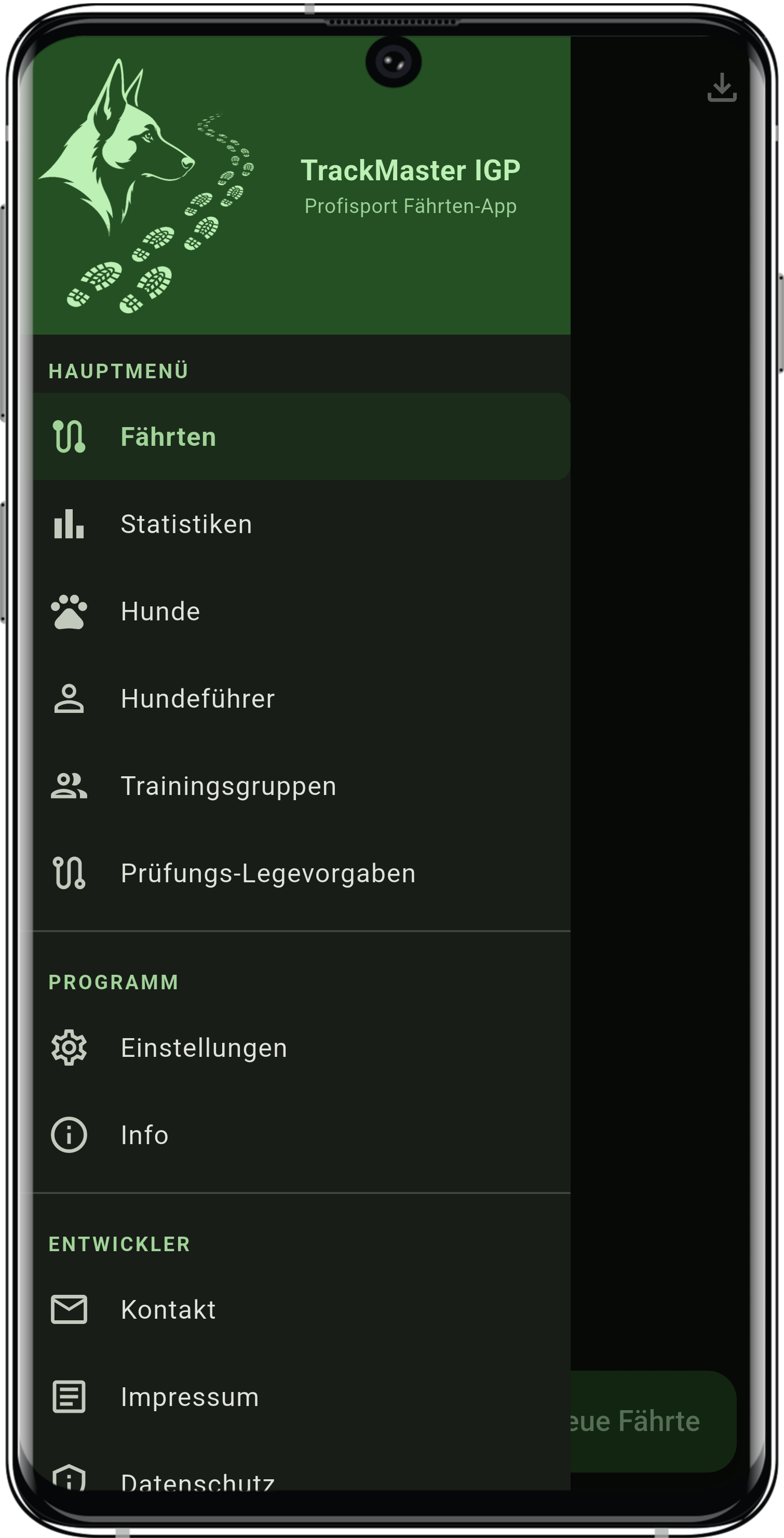 TrackMaster IGP – Verlauf der gelegten Fährte und Suchspur